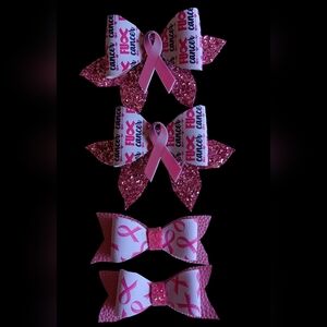 4 hair bows clip in honor to breast cancer awareness